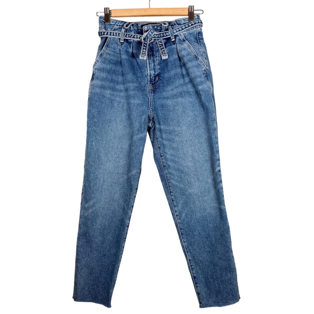 Hollister California Jeans size 5R Blue Denim Paperbag Waist Belted Straight Leg
